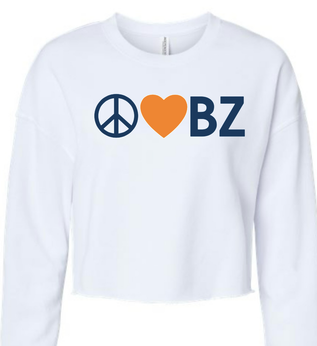 BE ZELL Peace and Love Raw Edge Crewneck