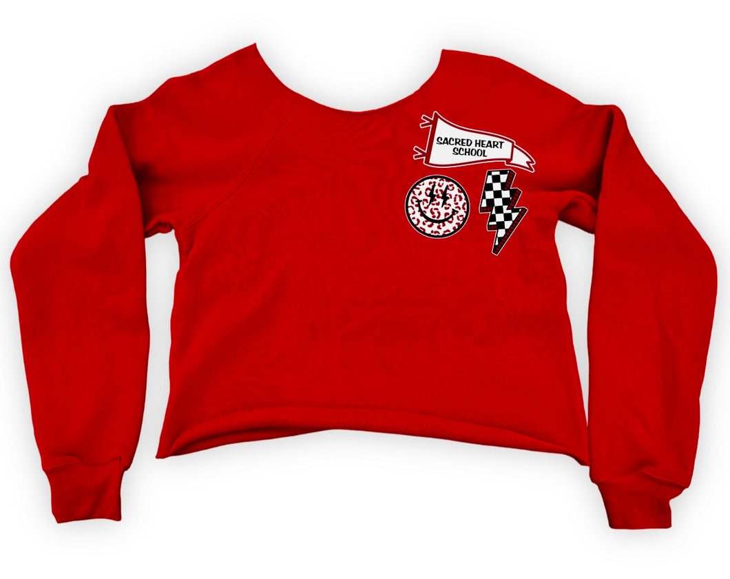 SACRED HEART Smiley Patch Cropped Crew